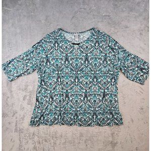 Catherines Top Women's 3X Multicolor Paisley Peek A Boo Shoulder Half‎ Sleeve